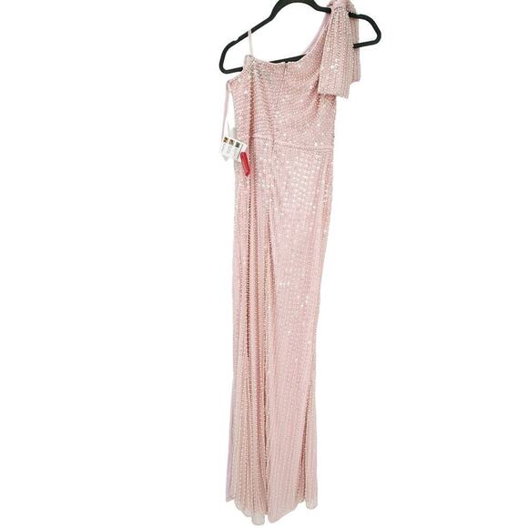 Mac Duggal Pearl Embellished Soft Tie One Shoulder Gown Pink Size 4 NWT - Picture 10 of 14
